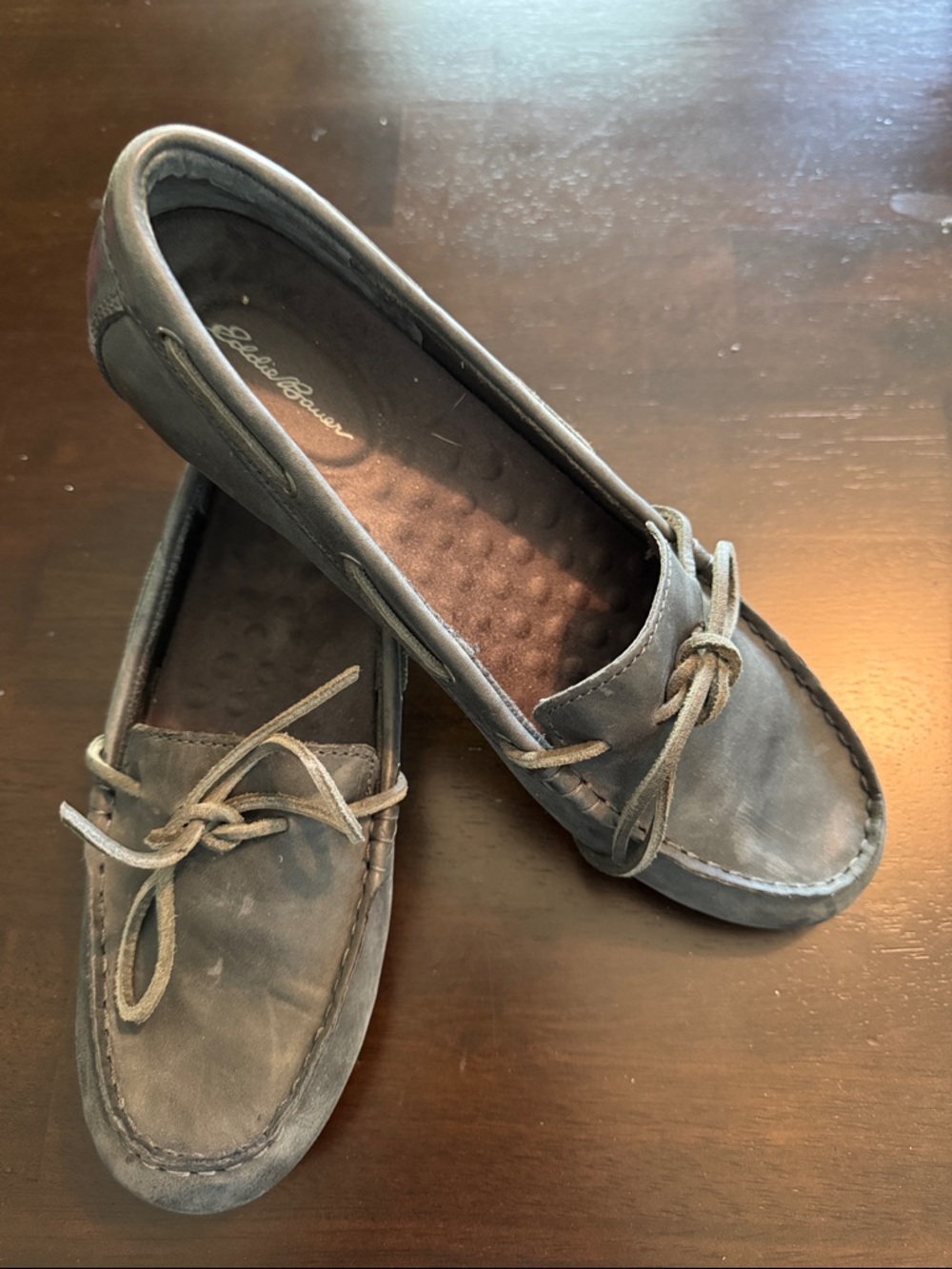 Eddie Bauer Women's Gray Smooth Leather Driving Moccasins